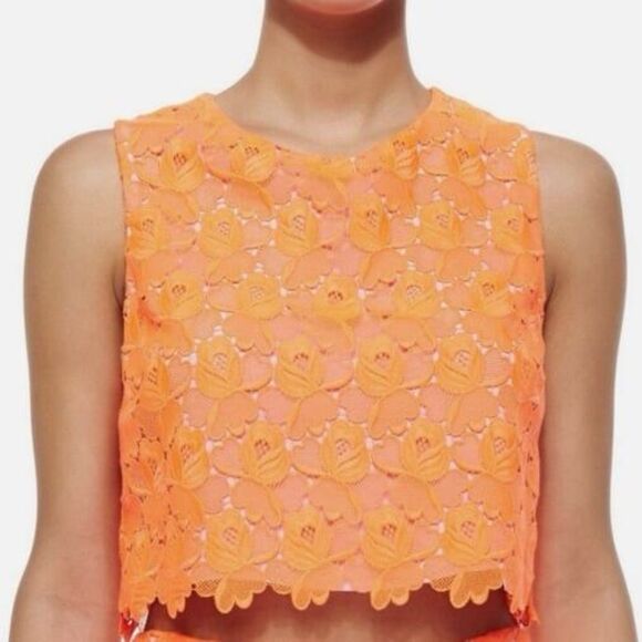 A.L.C Adriana Crop Top Floral Lace Scalloped Neon Orange - Picture 1 of 8